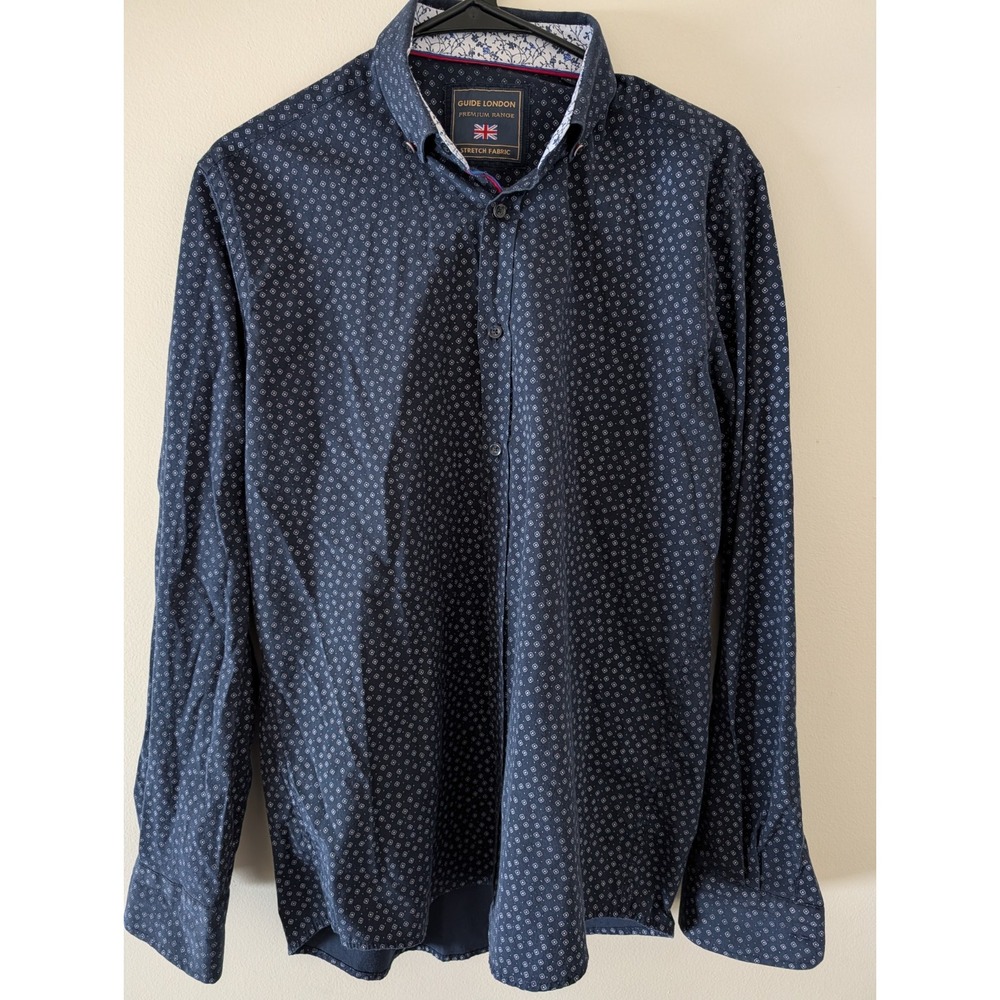 Guide London Mens Medium Long Sleeve Shirt Black Florette Pattern Cotton Blend